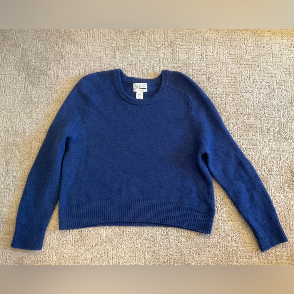 💙 RACHEL ZOE 100% Extra Fine Merino Wool Blue Sweater L EUC Minimalist Timeless